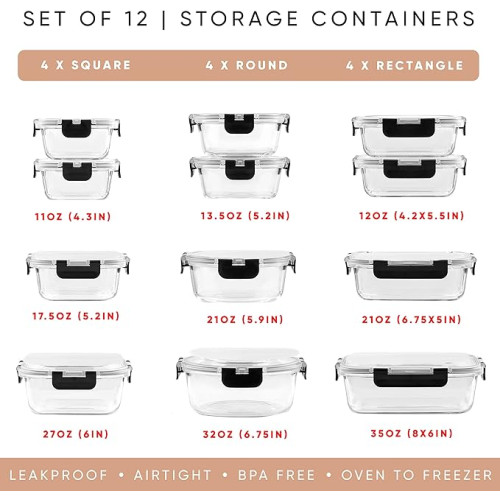 JoyJolt JoyFul Glass Storage Containers - Airtight Food Storage